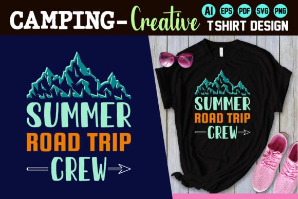 SUMMER ROAD TRIP CREW CAMPING T SHIRT – A Versatile Graphic Design Asset for Branding and Marketing
