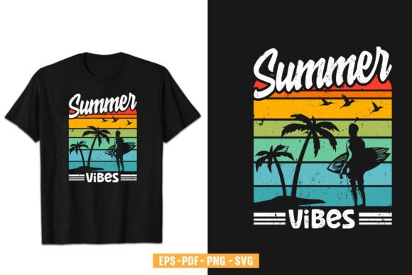 Summer Vibes Sunset Vector: Graphics & T-Shirt Designs
